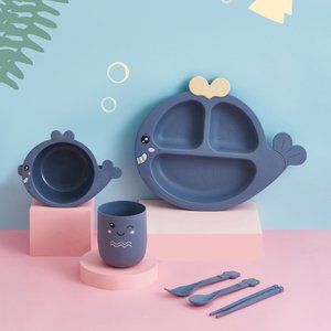 Kids Dining Sets Wheat Straw Whale, Crab, and Dino designs